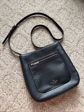 kate spade Black Pebbled Leather Crossbody with Front Zip Pocket